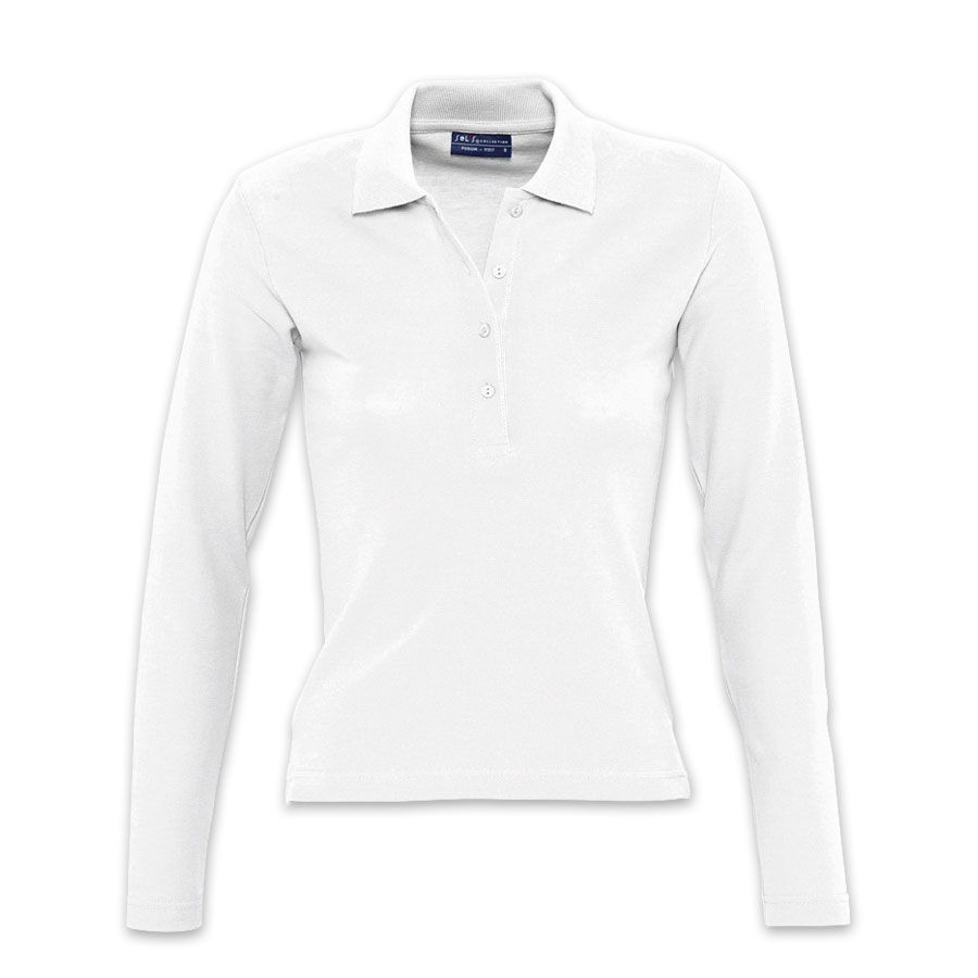POLO PUBLICITAIRE MANCHES LONGUES FEMME 'PODIUM' BLANC