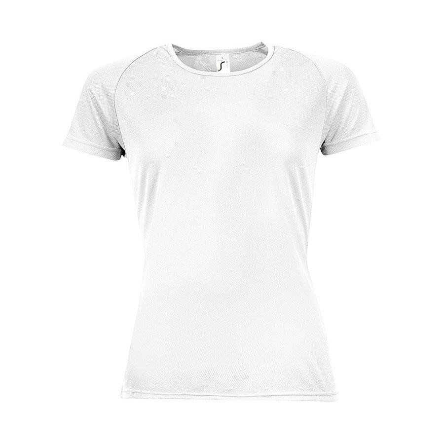 TEE-SHIRT PUBLICITAIRE RESPIRANT FEMME BLANC 'SPORTY' 140 GR/M²