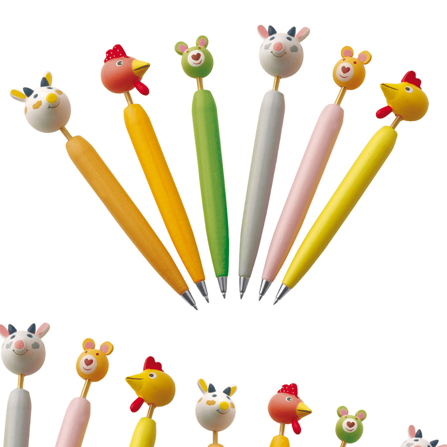 LOT DE 24 STYLOS EN BOIS 'ANIMAL'