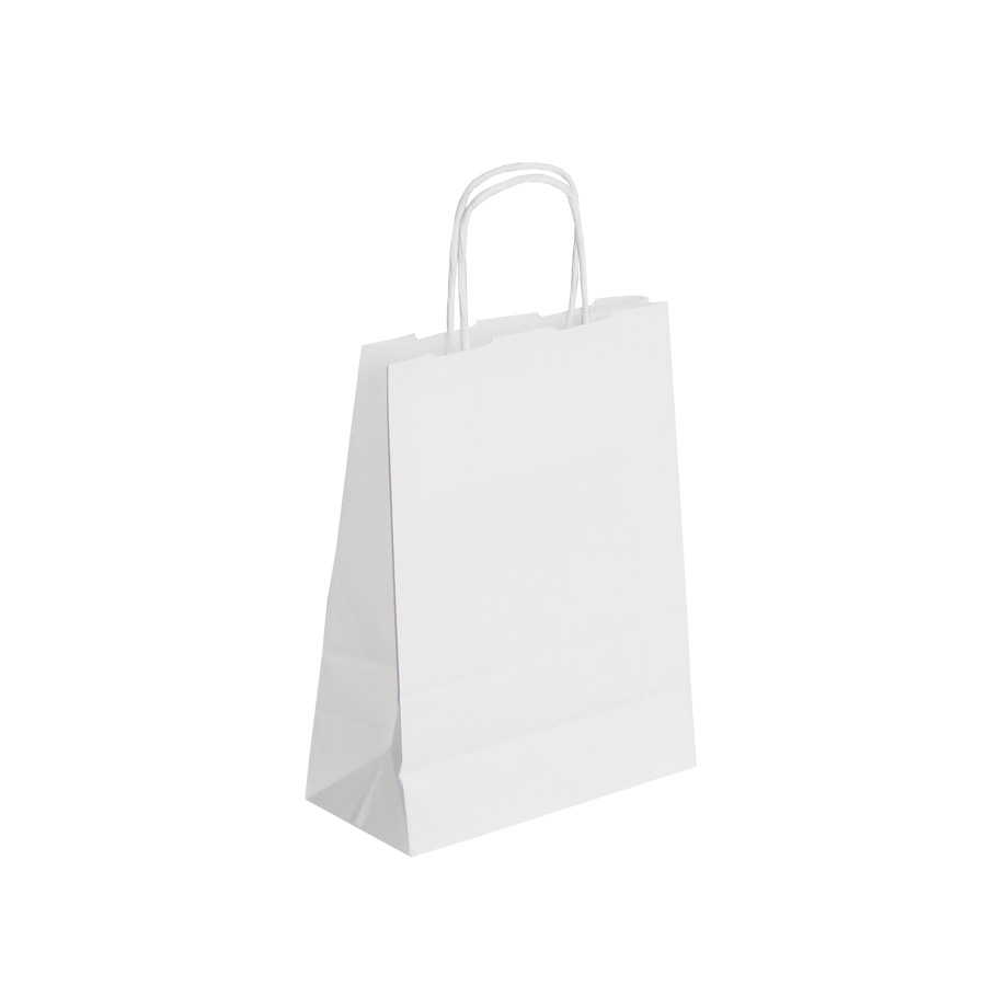 SAC PAPIER KRAFT PUBLICITAIRE ANSES TORSADEES 'BLANCO' 18X24X8 CM 90 GR/M²