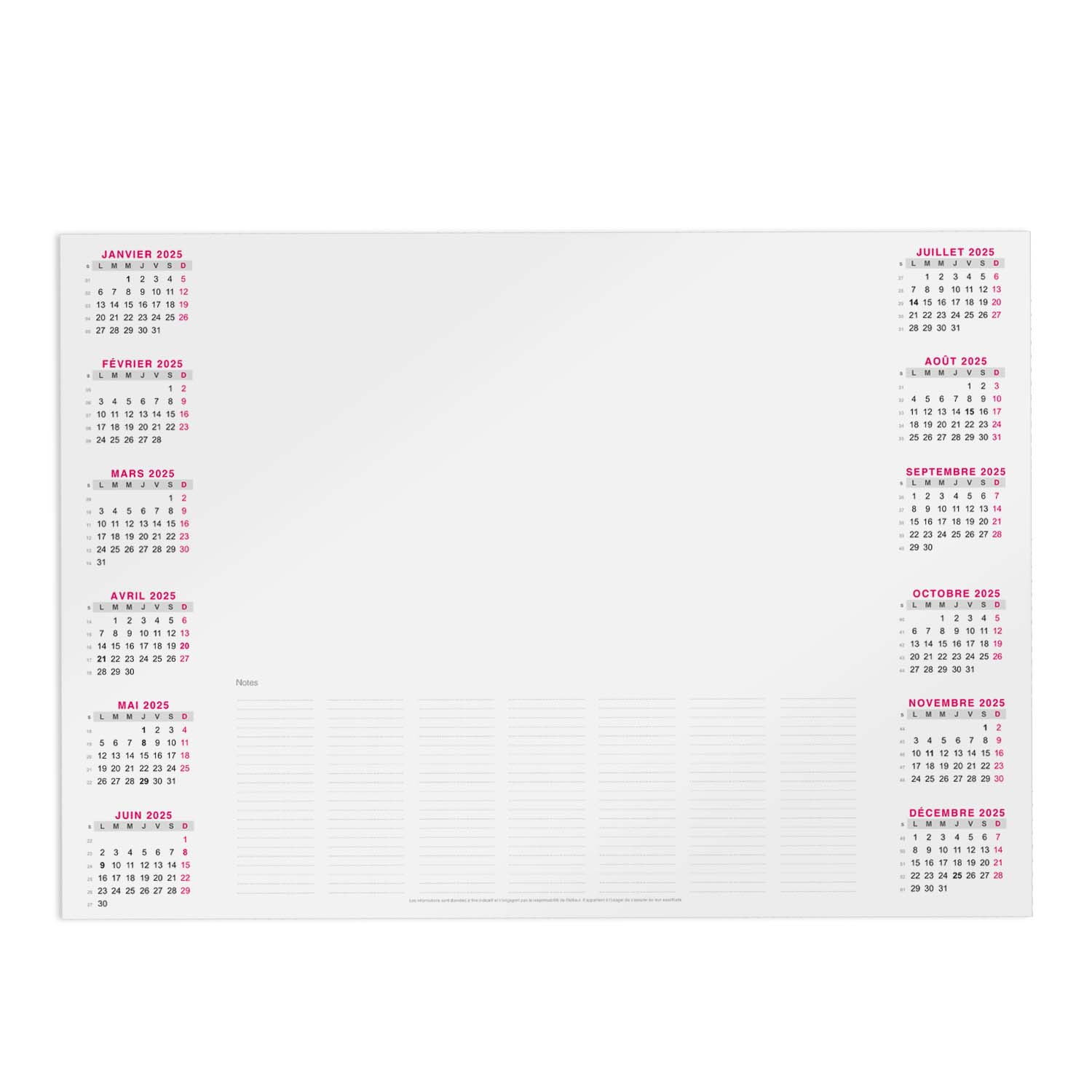 SOUS-MAINS CALENDRIER PERSONNALISÉ 25 FEUILLETS 'SICILIA'