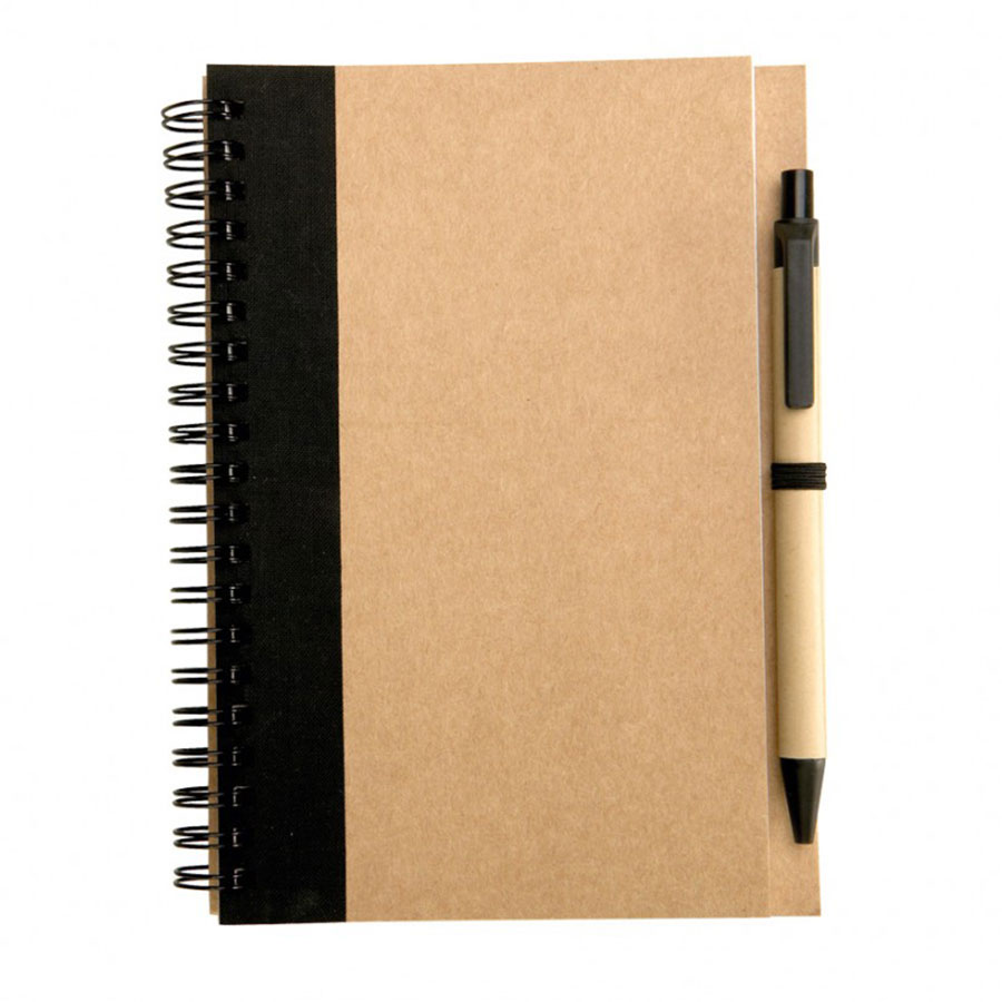 CARNET À SPIRALE LIGNÉ AVEC STYLO RECYCLÉS 'RAMSES'