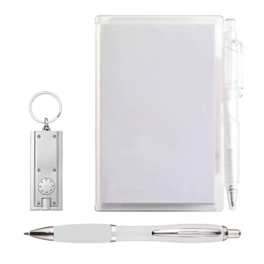 LOT DE 250 STYLOS + 100 PORTE-CLÉS LUMINEUX + 50 CARNETS