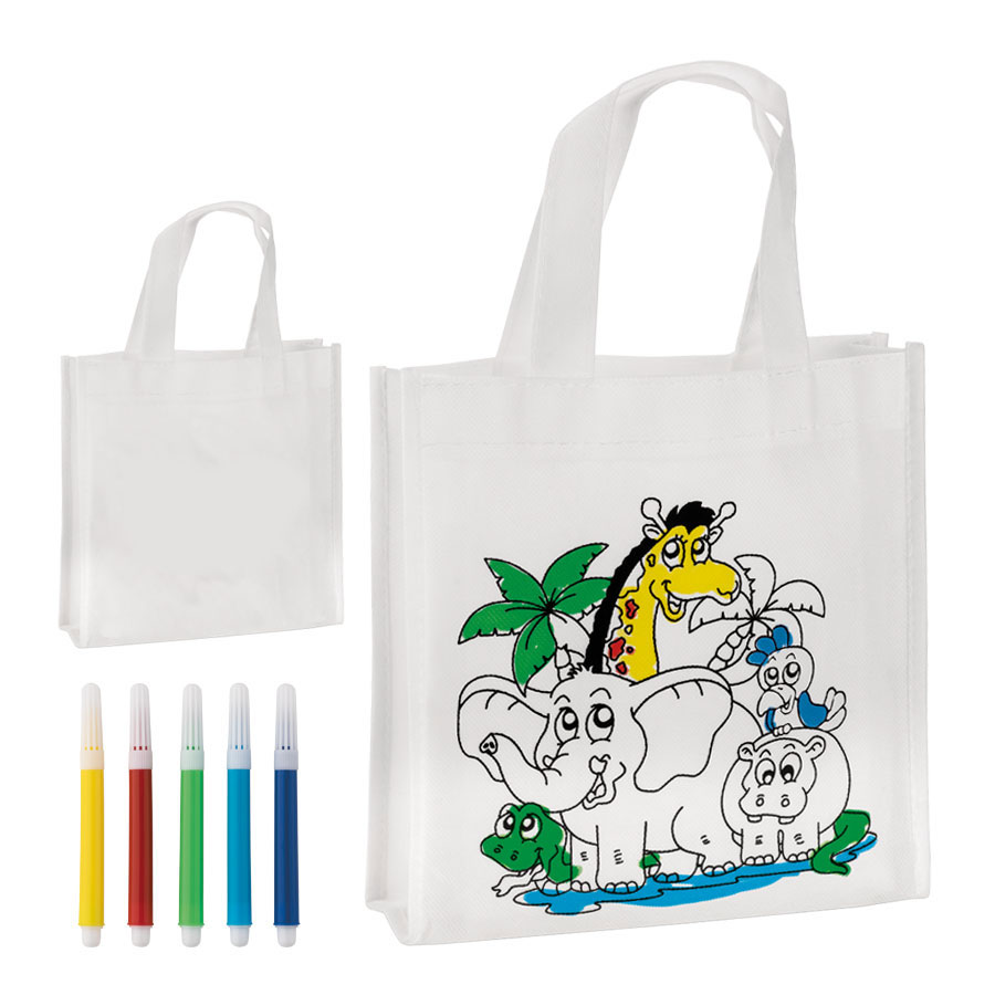 SAC À COLORIER PERSONNALISABLE AVEC 5 FEUTRES 'KIDBAG'
