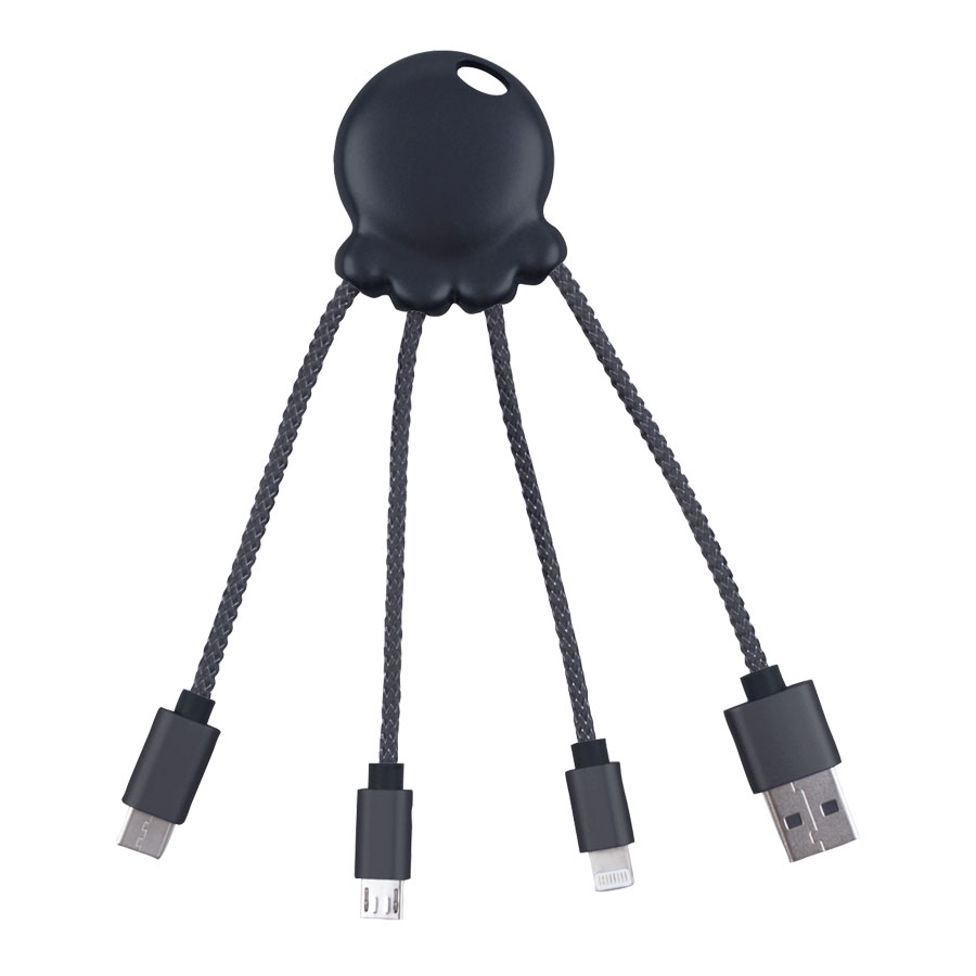 CÂBLE DE CHARGE PUBLICITAIRE MÉTALLIQUE 4 EN 1 'OCTOPUS' XOOPAR®