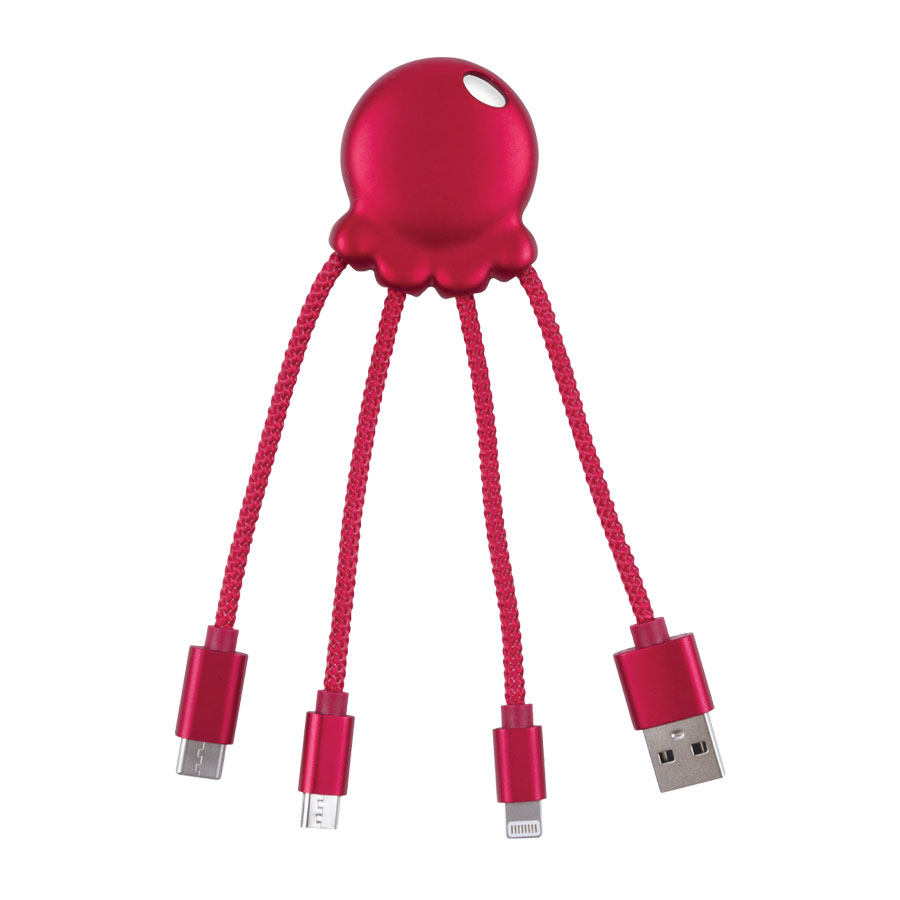 CÂBLE DE CHARGE PUBLICITAIRE MÉTALLIQUE 4 EN 1 'OCTOPUS' XOOPAR®