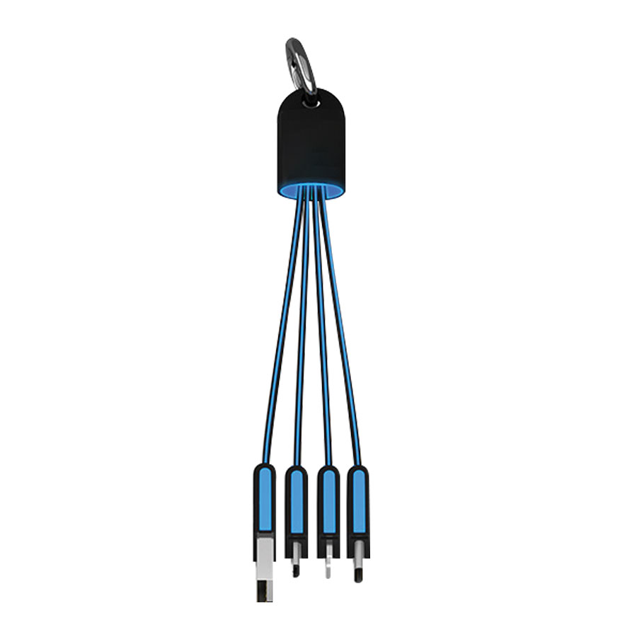 CÂBLE DE CHARGE PERSONNALISABLE 4 EN 1 AVEC LOGO LUMINEUX 'LUMILED'